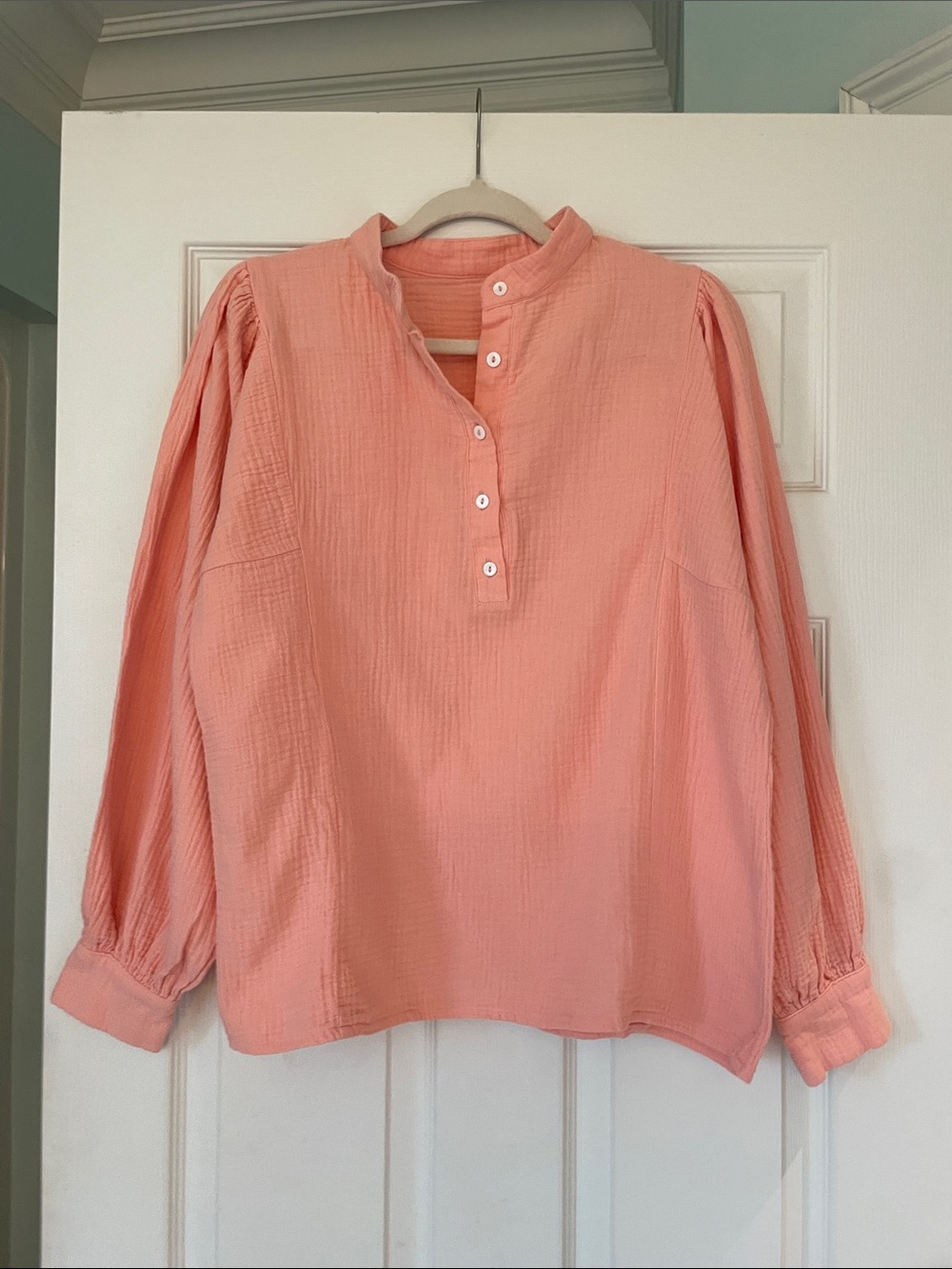 Peach Cotton Gauze Button-Front Top Womens M